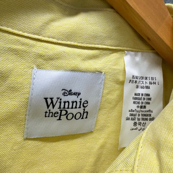 Disney Winnie the Pooh Shirt Womens Small Yellow Embroidered Button Up NEW - Picture 2 of 11